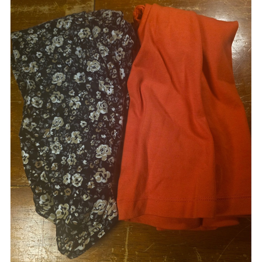 White Stag Womens XL T-Shirt Lot 2 Orange Solid Black Floral Cotton Crew Neck